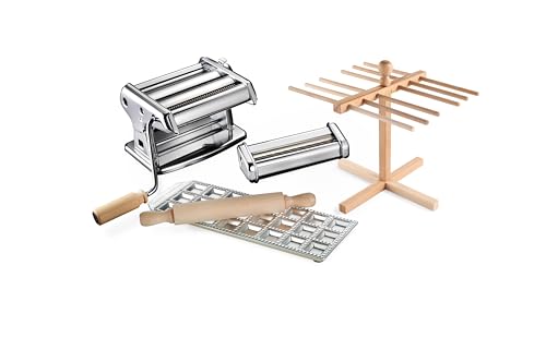 Imperia La Tua Pasta Titania. Nudelmaschinen-Geschenkset mit Zubehör. 100% Made in Italy. Set bestehend aus frischer Nudelmaschine, Ravioliform, Nudelschneider, Nudelverteiler und Nudelholz. von Imperia
