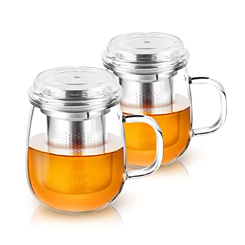 Impolio Teeglas mit Edelstahl-Sieb 2-teiliges Set 430 ml, Geschenke für Frauen, Teekanne, Gläser, Tasse, Teekanne mit Siebeinsatz Matcha Set, Tassen Set (2 x 430 ml) von Impolio