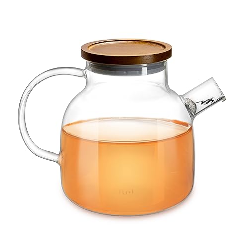 Impolio Teekanne mit Siebeinsatz, Teekanne Glas mit Holzdeckel, Hitzebeständiges Borosilikat Glas, Teekanne mit Edelstahl Sieb, Teekannendesign, Teeservice, Teapot (1400ml) von Impolio