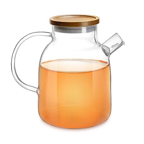 Impolio Teekanne mit Siebeinsatz, Teekanne Glas mit Holzdeckel, Hitzebeständiges Borosilikat Glas, Teekanne mit Edelstahl Sieb, Teekannendesign, Teeservice, Teapot von Impolio