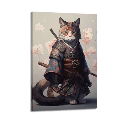 Impr Poster mit Samurai-Katzen-Motiv, dekoratives Gemälde, Leinwand-Wandposter und Kunstdruck, modernes Familienschlafzimmer-Dekor-Poster, 40 x 60 cm von Impr
