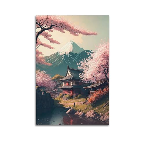 Impr Sakura Japan-Haus-Poster, dekoratives Gemälde, Leinwand-Wandposter und Kunstdruck, modernes Familienschlafzimmer-Dekor-Poster, 20 x 30 cm von Impr