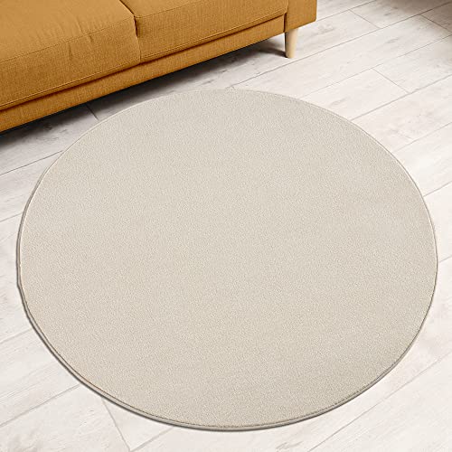 Impression Kurzflor-Wohnzimmerteppich - Schlichte Moderne Teppiche für Schlafzimmer, Büro, Flur, Küche, Kinderzimmer - Creme, 80 cm Rund von Impression