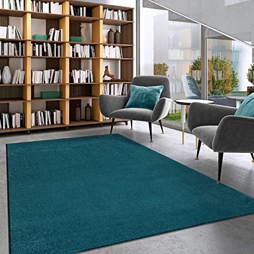 Impression Kurzflor-Wohnzimmerteppich - Schlichte Moderne Teppiche für Schlafzimmer, Büro, Flur, Küche, Kinderzimmer - Dunkelblau, 80 x 200 cm von Impression