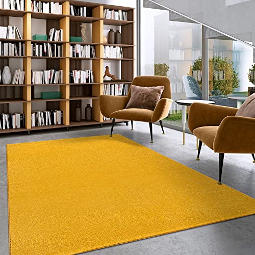 Impression Kurzflor-Wohnzimmerteppich - Schlichte Moderne Teppiche für Schlafzimmer, Büro, Flur, Küche, Kinderzimmer - Gelb, 60 x 110 cm von Impression