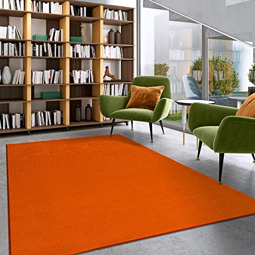 Impression Kurzflor-Wohnzimmerteppich - Schlichte Moderne Teppiche für Schlafzimmer, Büro, Flur, Küche, Kinderzimmer - Orange, 120 x 170 cm von Impression