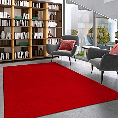 Impression Kurzflor-Wohnzimmerteppich - Schlichte Moderne Teppiche für Schlafzimmer, Büro, Flur, Küche, Kinderzimmer - Rot, 120 x 170 cm von Impression