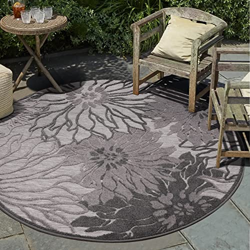 Impression Outdoor Teppich Wetterfest - Balkon Teppich Wasserabweisend - Terrasse, Garten, Wohnzimmer, Bad oder Kche - Dunkelgrau, 150 cm Rund von Impression