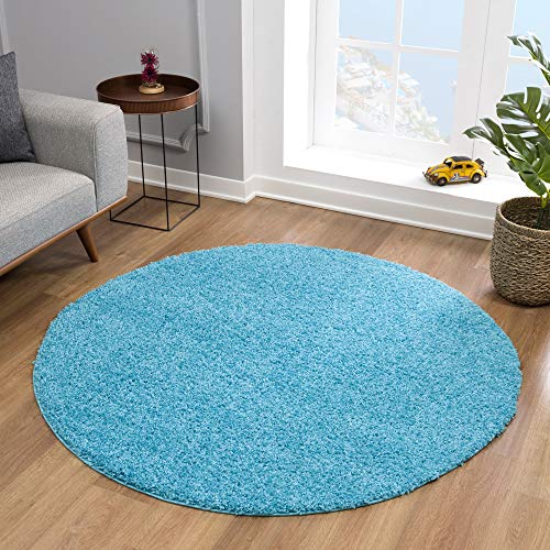 Impression Teppich Rund - Perfect Teppiche fürs Wohnzimmer, Flur, Schlafzimmer, Kinderzimmer, Babyzimmer - Hochwertiger Öko-Tex Zertifizierter Flächenteppich - Solid Color Aqua - 80 cm Rund von Impression