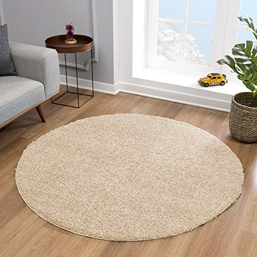 Impression Teppich Rund - Perfect Teppiche fürs Wohnzimmer, Flur, Schlafzimmer, Kinderzimmer, Babyzimmer - Hochwertiger Öko-Tex Zertifizierter Flächenteppich - Solid Color Beige - 150 cm Rund von Impression