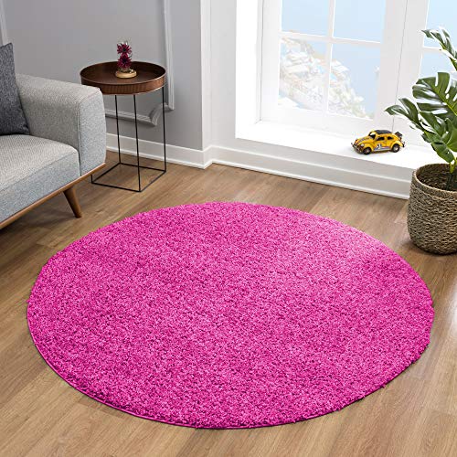 Impression Teppich Rund - Perfect Teppiche fürs Wohnzimmer, Flur, Schlafzimmer, Kinderzimmer, Babyzimmer - Hochwertiger Öko-Tex Zertifizierter Flächenteppich - Solid Color Rosa - 200 cm Rund von Impression