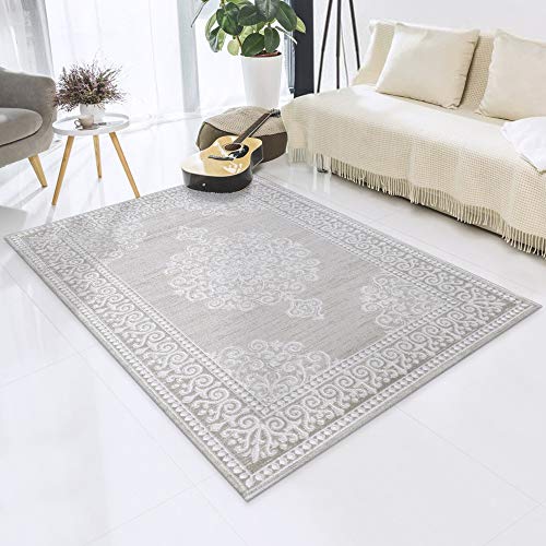 Impression Teppich Wohnzimmer Deko - Kurzflor Teppich im Vintagelook Öko-Tex zertifizierter - Beige - Größe 80x150 von Impression