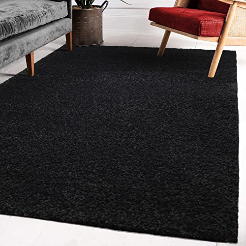 Impression Wohnzimmerteppich - Hochwertiger Öko-Tex zertifizierter Flächenteppich - Solid Color Teppich Schwarz - Größe 140x200 von Impression