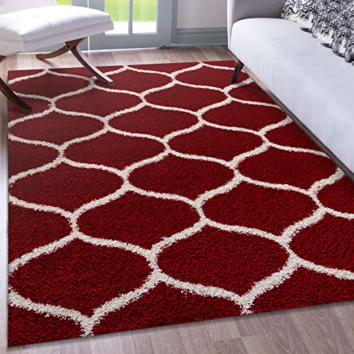 Impression Teppich Weicher Flächenteppich, Luxus Muster Teppich, Hochwertiger Schlafzimmerteppich, Wohnzimmerteppich, Küche - Rot, Größe:120x170 cm von Impression