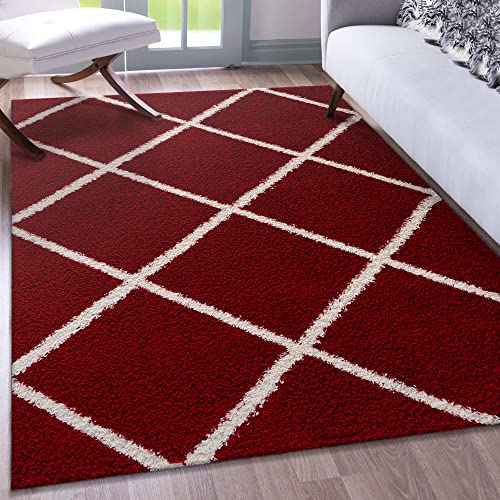 Impression Teppich Weicher Flächenteppich, Luxus Muster Teppich, Hochwertiger Schlafzimmerteppich, Wohnzimmerteppich, Küche - Rot, Größe:80x150 cm von Impression