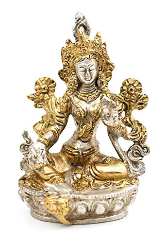 Deko Figur Grüne Tara aus Messing versilbert gold, 9,5 cm, Dekofigur Messingfigur Buddha Dölma von Impressionata