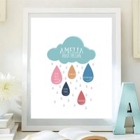 Personalisierter Regen Wolke Kinderzimmer Druck Individuelles Baby Andenken von ImprintIllustration
