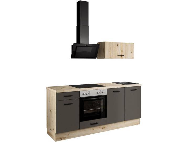 IMPULS KÜCHEN Küchenzeile Lissabon , Ausrichtung wählbar, Schubkästen mit Soft-Close, vormontiert, mit Vollauszug, Breite 195 cm, braun von Impuls