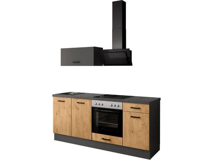 IMPULS KÜCHEN Küchenzeile Lissabon , Ausrichtung wählbar, Schubkästen mit Soft-Close, vormontiert, mit Vollauszug, Breite 195 cm, braun von Impuls