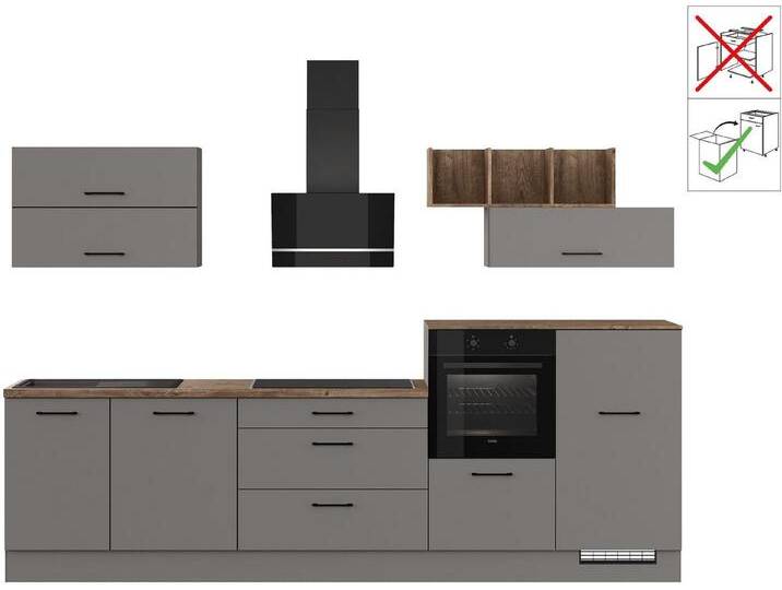 IMPULS KÜCHEN Küchenzeile New York , Schubkästen mit Soft-Close, wählbare Ausrichtung, Soft-Close-Schubkästen, Breite 320 cm, grau, mit E-Geräten von Impuls