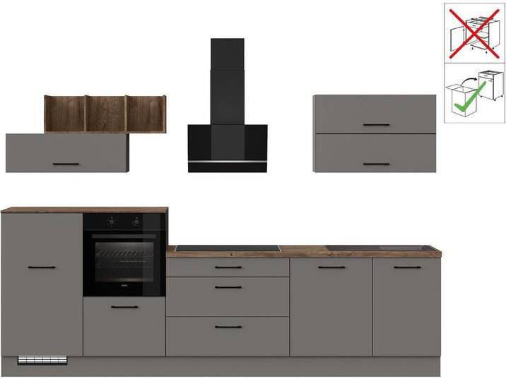 IMPULS KÜCHEN Küchenzeile New York , Schubkästen mit Soft-Close, wählbare Ausrichtung, Soft-Close-Schubkästen, Breite 320 cm, grau, ohne E-Geräte von Impuls