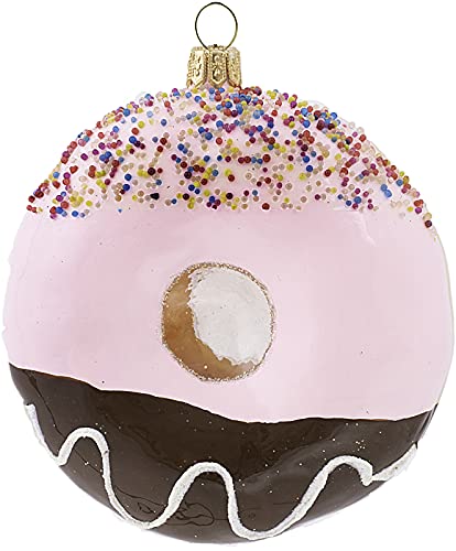 Impuls Christbaumschmuck Glas 6cm Donut mit bunten Streuseln mundgeblasen handbemalt Weihnachtskugeln rosa von Impuls