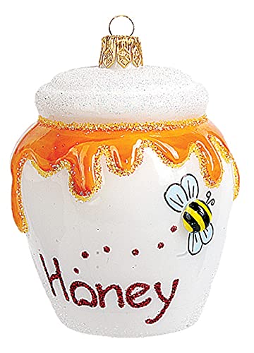Impuls Christbaumschmuck Glas 8cm Honigtopf mit Biene mundgeblasen handbemalt Weihnachtskugeln weiß von Impuls