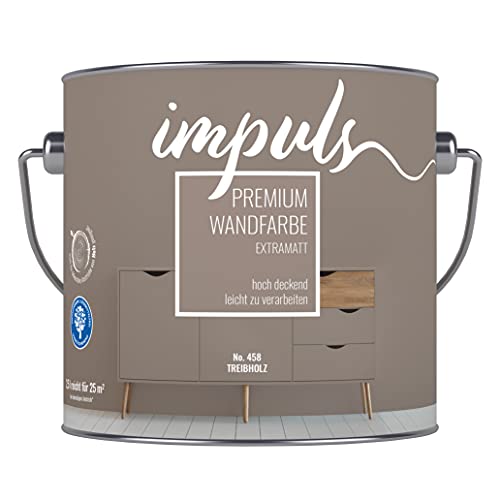 Impuls Premium Trend Wandfarbe 2,5L braun extramatt matt Farbe Innenfarbe Vintage Shabby Retro Innenwandfarbe hochdeckend Trendfarbe Wand- und Deckenfarbe (Treibholz) von Impuls