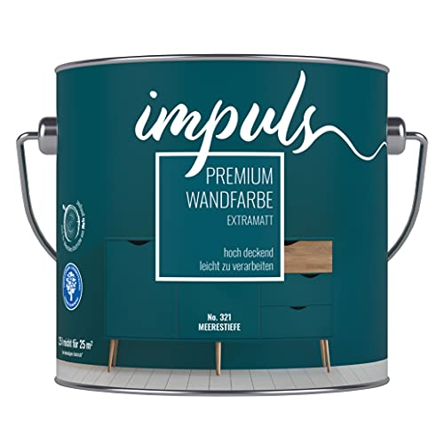 Impuls Premium Trend Wandfarbe 2,5L petrol extramatt matt Farbe Innenfarbe Vintage Shabby Retro Innenwandfarbe hochdeckend Trendfarbe Wand- und Deckenfarbe (Meerestiefe) von Impuls