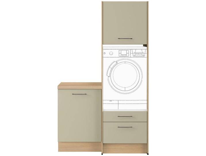 Impuls WASCHMASCHINENSCHRANK IP 1200, Eiche, Salbeigrün, Metall, 123x206.2x58 cm, PEFC, Goldenes M, Made in Germany, erweiterbar, Waschküche, von Impuls