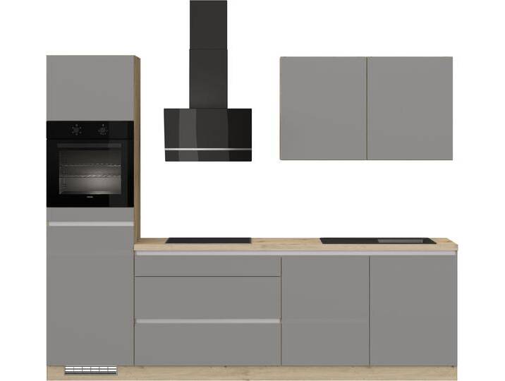 Küchenzeile IMPULS KÜCHEN  Dublin , Ausrichtung wählbar, Schubkästen mit Soft-Close , grau (front: schiefergrau, korpus: eiche, nachbildung hell, arbeitsplatte: eiche, nachbildung hell), B:280cm H:222cm T:60cm, Komplettküchen-Sets, vormontiert, wahlweise mit E-Geräten, mit Vollauszug, Breite 280 cm von Impuls
