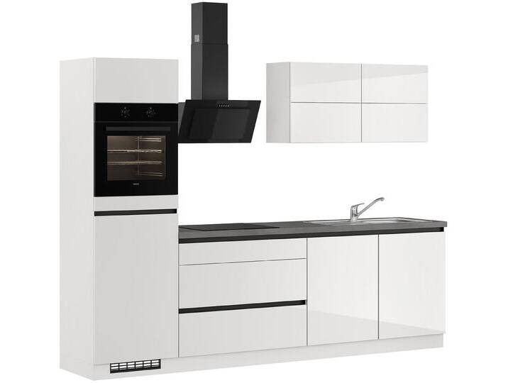 Küchenzeile IMPULS KÜCHEN  Hamburg , Ausrichtung wählbar, Schubkästen mit Soft-Close , grau (front: space grau hochglanz, korpus: space grau matt, arbeitsplatte: beton, optik schiefer dunkelgrau), B:280cm H:207,6cm T:60cm, Komplettküchen-Sets, Küchenzeile, vormontiert,wahlweise mit E-Geräten, Breite 280 cm von Impuls