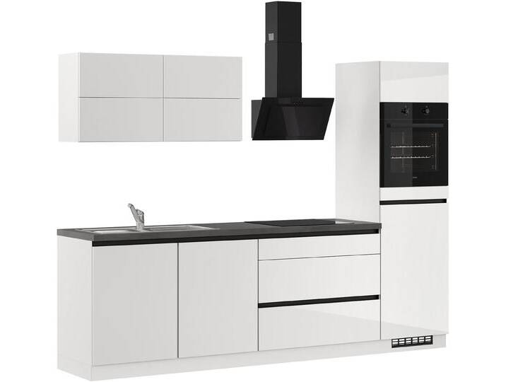 Küchenzeile IMPULS KÜCHEN  Hamburg , Ausrichtung wählbar, Schubkästen mit Soft-Close , grau (front: space grau hochglanz, korpus: space grau matt, arbeitsplatte: beton, optik schiefer dunkelgrau), B:280cm H:207,6cm T:60cm, Komplettküchen-Sets, Küchenzeile, vormontiert,wahlweise mit E-Geräten, Breite 280 cm von Impuls