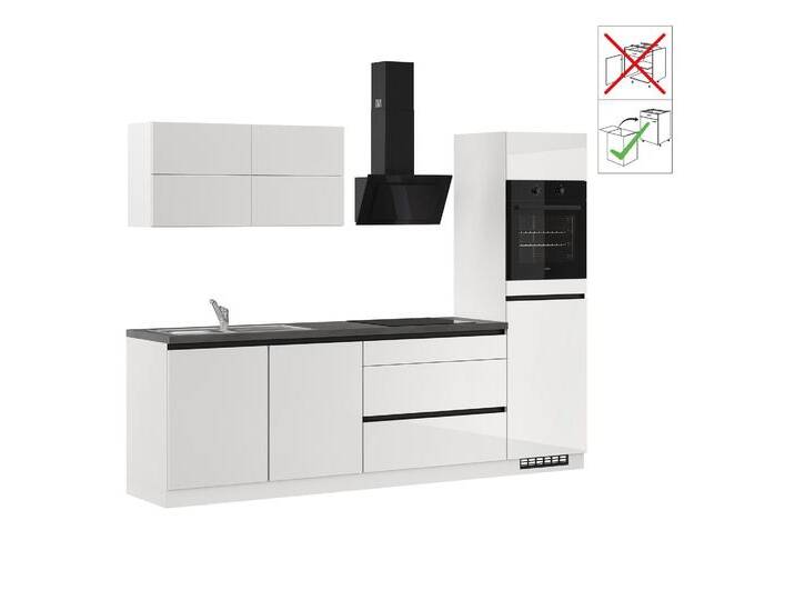 Küchenzeile IMPULS KÜCHEN  Hamburg , Ausrichtung wählbar, Schubkästen mit Soft-Close , grau (front: space grau hochglanz, korpus: space grau matt, arbeitsplatte: beton, optik schiefer dunkelgrau), B:280cm H:207,6cm T:60cm, Komplettküchen-Sets, Küchenzeile, vormontiert,wahlweise mit E-Geräten, Breite 280 cm von Impuls