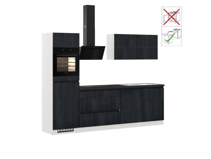 Küchenzeile IMPULS KÜCHEN  Hamburg , Ausrichtung wählbar, Schubkästen mit Soft-Close , schwarz (front: eiche, nachbildung schwarz, korpus: space grau matt, arbeitsplatte: lavagrau steinstruktur), B:280cm H:207,6cm T:60cm, Komplettküchen-Sets, Küchenzeile, vormontiert,wahlweise mit E-Geräten, Breite 280 cm von Impuls