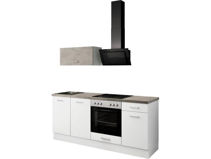 Küchenzeile IMPULS KÜCHEN  Lissabon , Ausrichtung wählbar, Schubkästen mit Soft-Close , grau (front: weiß, korpus: weiß, arbeitsplatte: beton, optik schiefer dunkelgrau), B:195cm H:185cm T:60cm, Komplettküchen-Sets, Küchenzeile, vormontiert, wahlweise mit E-Geräten, mit Vollauszug, Breite 195 cm von Impuls