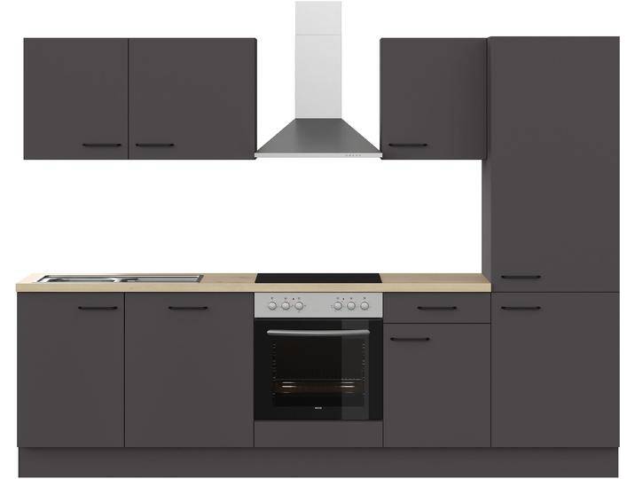 Küchenzeile IMPULS KÜCHEN  Tirana , Ausrichtung wählbar, Schubkästen mit Soft-Close , grau (front: grafit, korpus: grafit, arbeitsplatte: eiche, nachbildung hell), B:280cm H:206,2cm T:60cm, Komplettküchen-Sets, Küchenzeile, vormontiert, wahlweise mit E-Geräten, mit Vollauszug, Breite 280 cm von Impuls