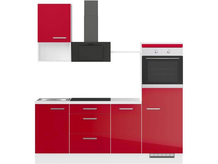 Küchenzeile IMPULS KÜCHEN  Turin , Ausrichtung wählbar, Schubkästen mit Soft-Close , rot (front: rot hochglanz, korpus: weiß, arbeitsplatte: carrara weiß), B:215cm H:235cm T:60cm, Komplettküchen-Sets, vormontiert, wahlw. mit E-Geräten, Breite 215 cm von Impuls