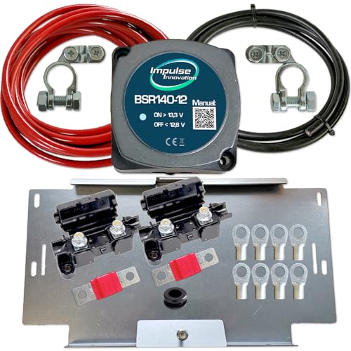 BSR140-12 Automatik-Trennrelais 12V | Zweitbatterieset mit 6m 10mm² Cu-Kabelsatz | Universal Batteriehalter für VW T4 T5 T6 von Impulse Innovation