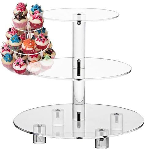 Cupcake-Ständer, 3 Etagen, 25cm Rund/Quadratisch Acryl-Cupcake-Auslageständer Dessertturm Gebäckständer für Hochzeits-Geburtstags-Themenparty, Transparent von Imtrub