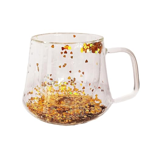 Doppelwandige Kaffeegläser 250ml Isolierbecher, Henkeltasse mit Pailletten, Cappuccino-Tasse, Doppelwandige Isolierbecher mit Henkel für Cappuccino, Tee, EIS, Milch, Bier von Imtrub
