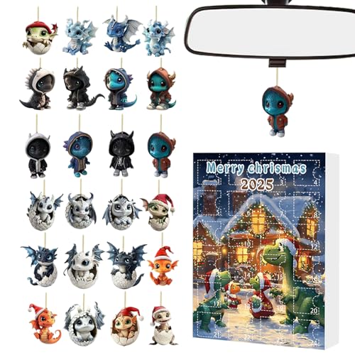 Imtrub 2025 Weihnachts-Countdown-Kalender, flacher Drachenanhänger-Kalender für Countdown, Acryl-Sammlerstück, Andenken für Zaun, Wohnzimmer, Kaminsims, Baum, Fenster, Wand von Imtrub