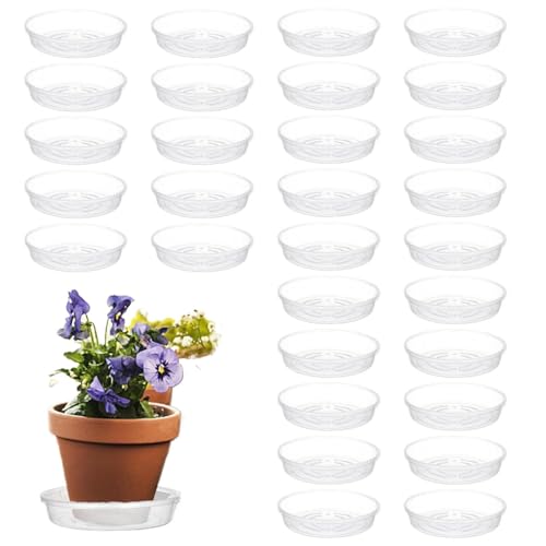 Imtrub 30 Stück Blumentopf Untersetzer, 25cm Transparente Kunststoff Pflanzen Tropfschale Robuste Pflanzenuntersetzer Rund Blumen Tropfschale für Innen- & Außenpflanzen von Imtrub