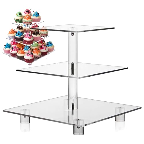 Imtrub Cupcake-Ständer, 3 Etagen, 25cm Rund/Quadratisch Acryl-Cupcake-Auslageständer Dessertturm Gebäckständer für Hochzeits-Geburtstags-Themenparty, Transparent von Imtrub