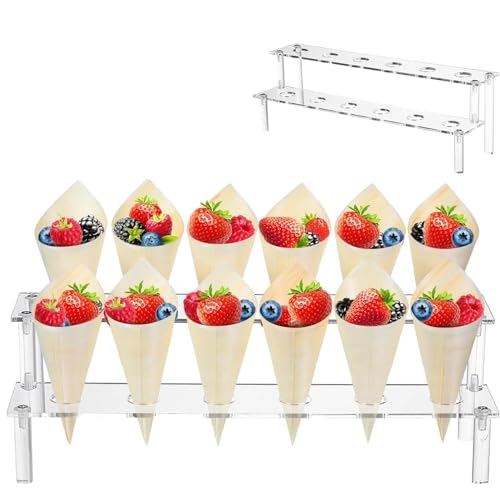 Imtrub Eistütenhalter Eishörnchen Halter Ständer Eisständer Acryl Eiswaffelhalter 12 Loch Snack Ausstellungsstand für Pommes Frites Sushi-Handrollen Kinder Geburtstagsfeier (Transparenter) von Imtrub