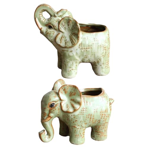 Imtrub Elefant Blumentöpfe - 2 Stück Elefanten-Figur Pflanzgefäß - Sukkulenten-Blumentopf - Keramik-Tier-Übertopf für Schreibtisch, Fenster, Dekoration, Dekor, Vase, Pflanzenbehälter von Imtrub