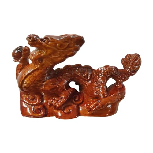 Imtrub Feng Shui Chinesische Tierkreiszeichen-Drachenstatue,2024 Drachenfigur Aus Holz Chinesische Drachenstatue,Mini-Holz-Tierkreis-Feng-Shui-Drachen-Maskottchen-Figur, Schreibtisch Büro Tischdeko von Imtrub