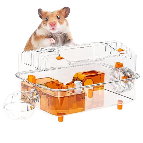 Imtrub Großes Hamsterheim,Oben Offenes Tiergehege - Klare Sicht Aktivitätsbereich Mit Futterautomat Und Laufrad Zum Spielen Und Verstecken von Imtrub