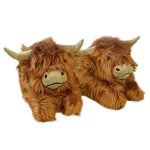 Imtrub Highland Kuh Hausschuhe - Cute Animal Slippers, Unisex Hochlandkuh, Tier-Hausschuhe für Erwachsene, Plüschige Rutschfeste für Drinnen Und Draußen von Imtrub