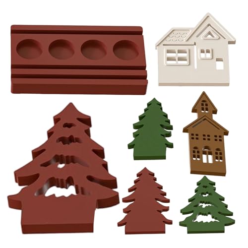Imtrub Kerzenhalter Form,Weihnachtsbaum Haus Gipsform - Silikon Form Einfache Entformung Handwerk Gussform Für Epoxidharz Gips Dekoration Kerzenhalter Heimdekoration von Imtrub